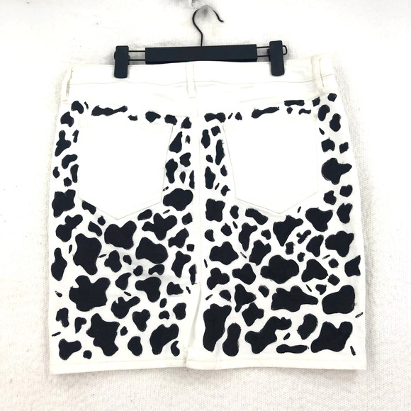 Old Navy Womens 12 Bright White Pencil Skirt Hand Painted Cow Print Stretch Mini - Picture 6 of 7